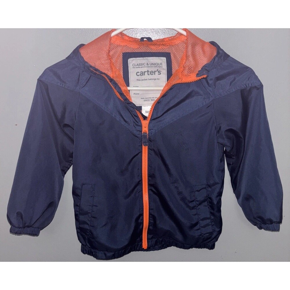 CARTER'S INFANT BOY HOODED ZIP UP WATER RESISTANT JACKET NAVY Size Med/6